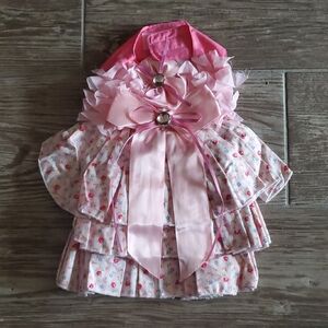 Homemade Pink Floral Dog Dress with Ruffles